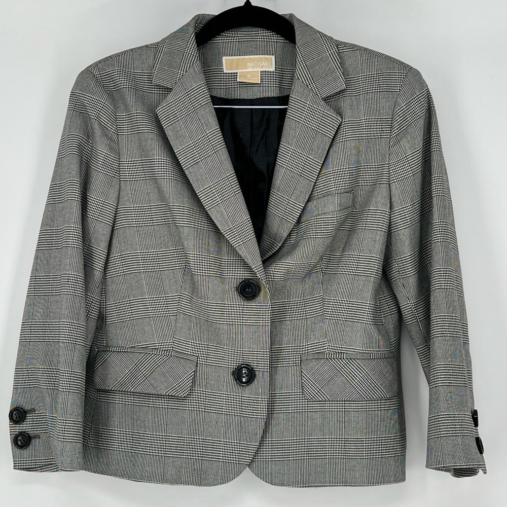 Michael Kors women's gray and black houndstooth‎ plaid blazer